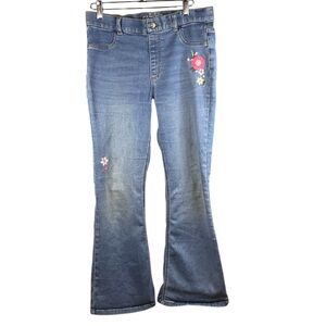 wonder nation Blue Flare Jeans with Pink Floral Embroidery